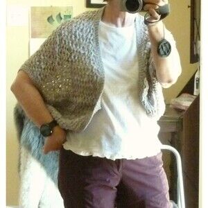 Silver Gray Ribbon Open Knit  Designer Armani Exchange Cocoon Shrug Cardigan S-M